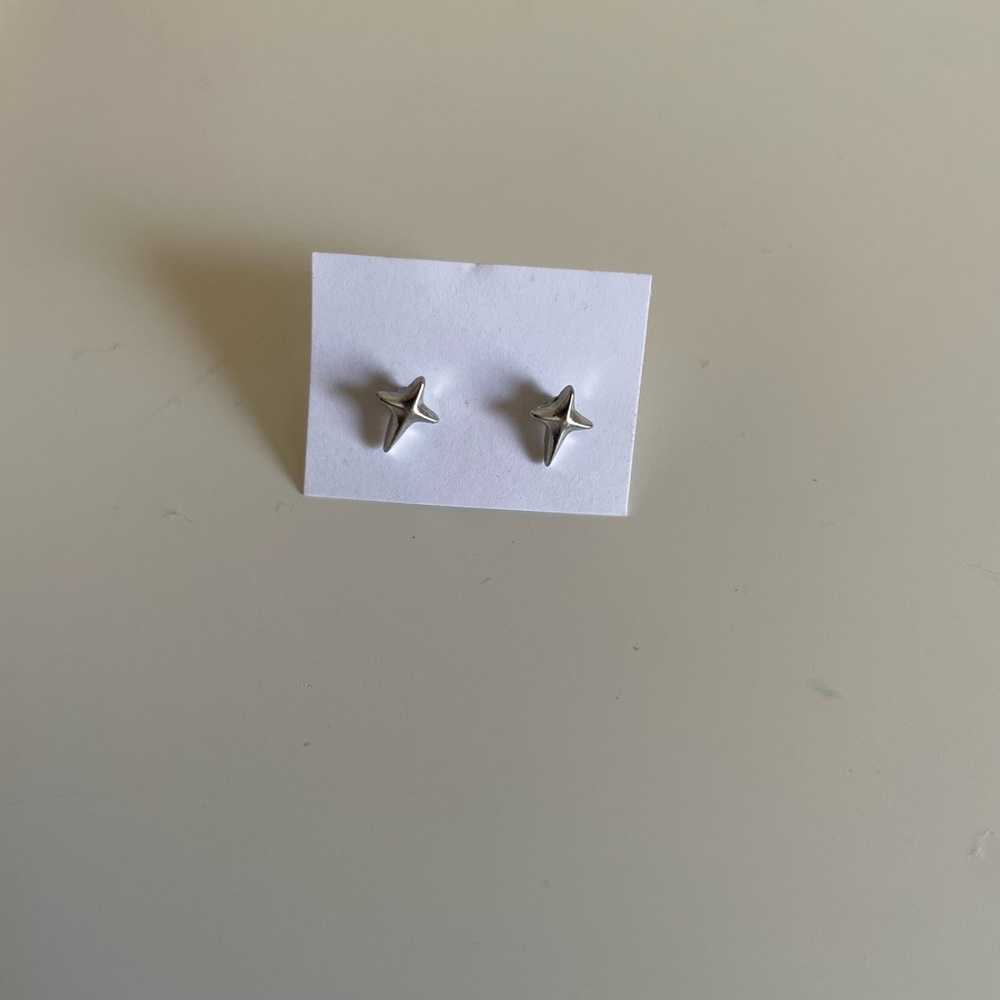 Silver Starburst Stud Earrings - Minimal Silver Tone